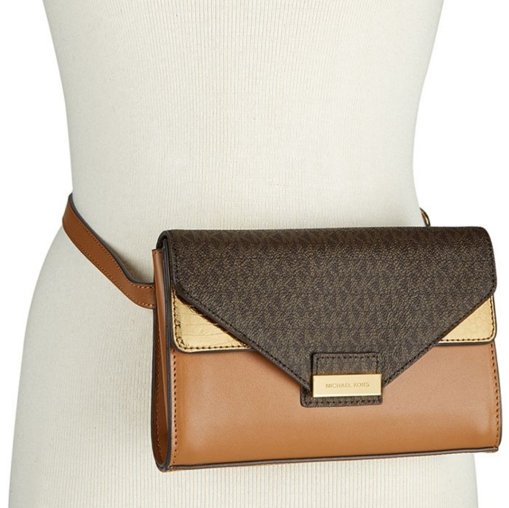 Michael Kors Signature Logo & Python-Embossed Fan… - image 1